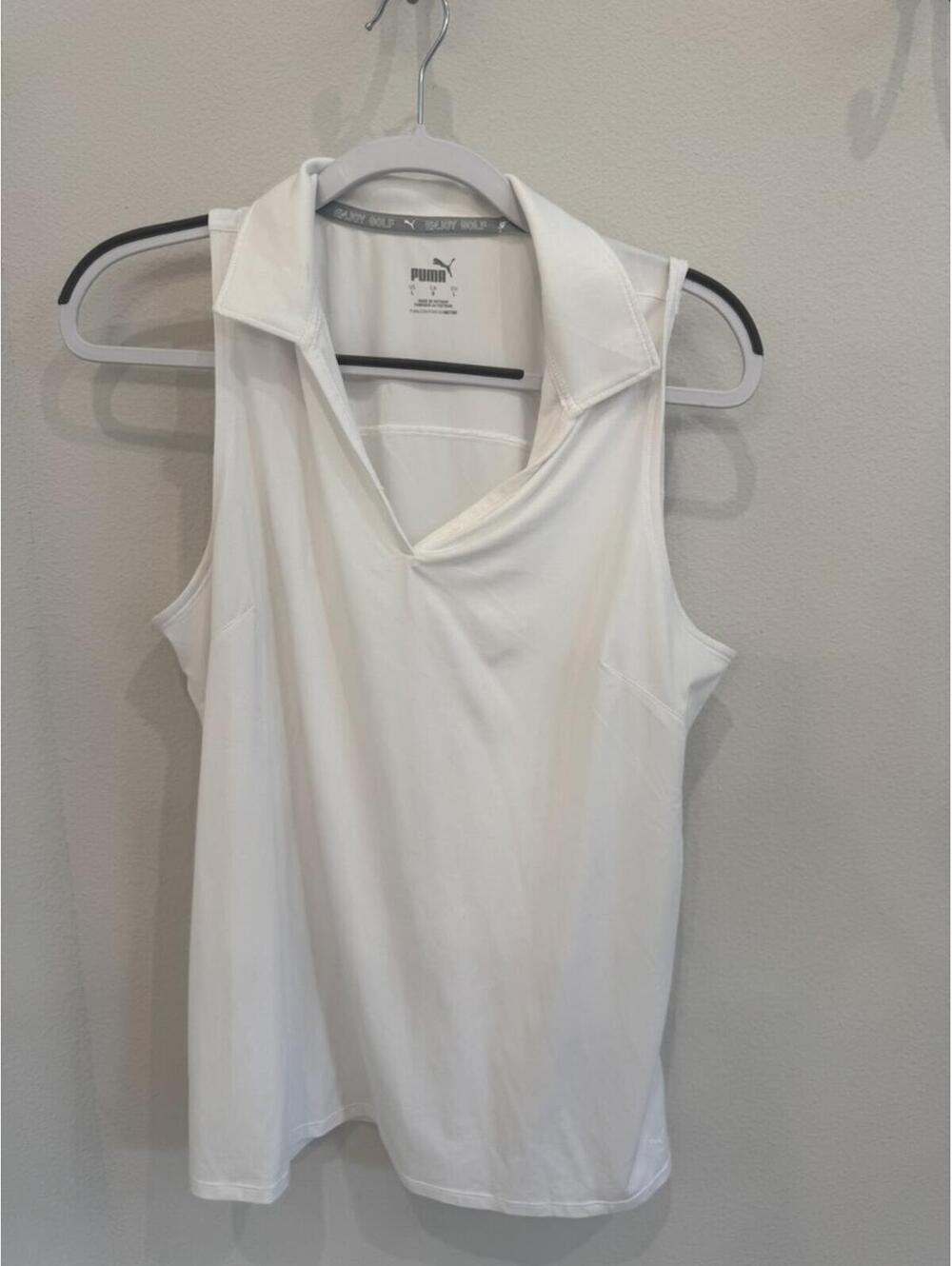 Puma Sleeveless White Golf Polo Shirt Large